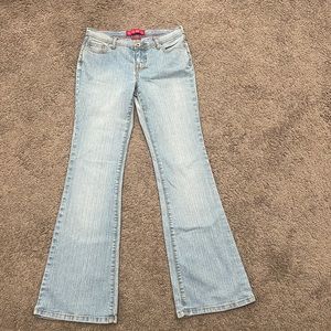 Blue low rise flared jeans